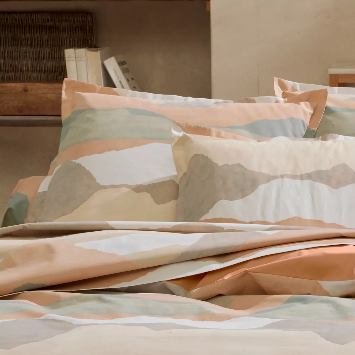 eminza Taie d'oreiller carrée percale de coton (65 x 65 cm) Land Beige Craie