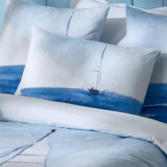 Eminza Taie D'oreiller Carrée Percale De Coton (65 X 65 Cm) Regate Bleue