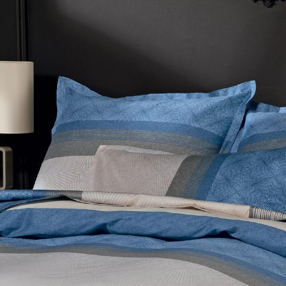 eminza Taie d'oreiller carrée satin de coton (65 x 65 cm) Tiago Bleue