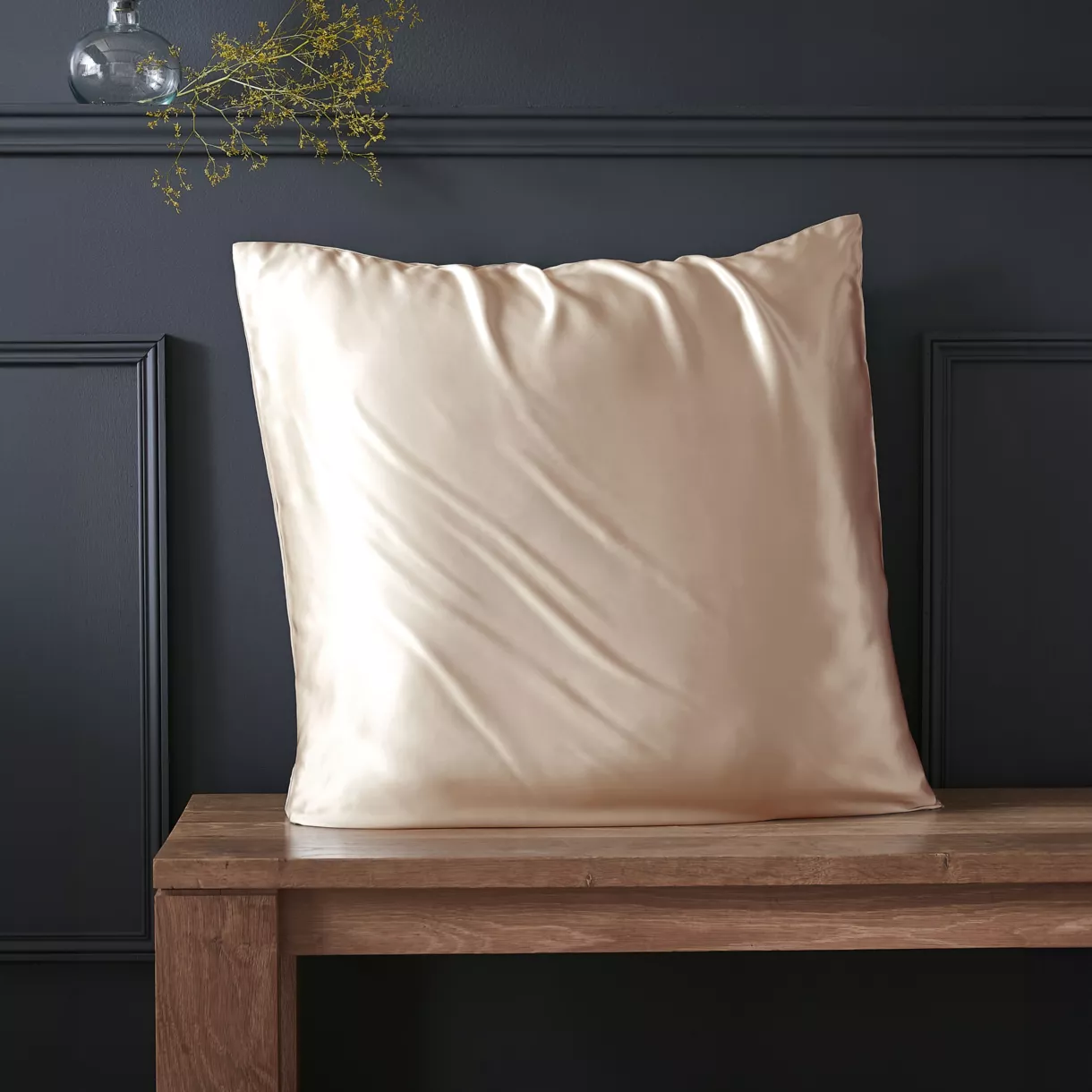 eminza Taie d'oreiller carrée soie de mûrier (63 x 63 cm) Mizuki Beige pampa