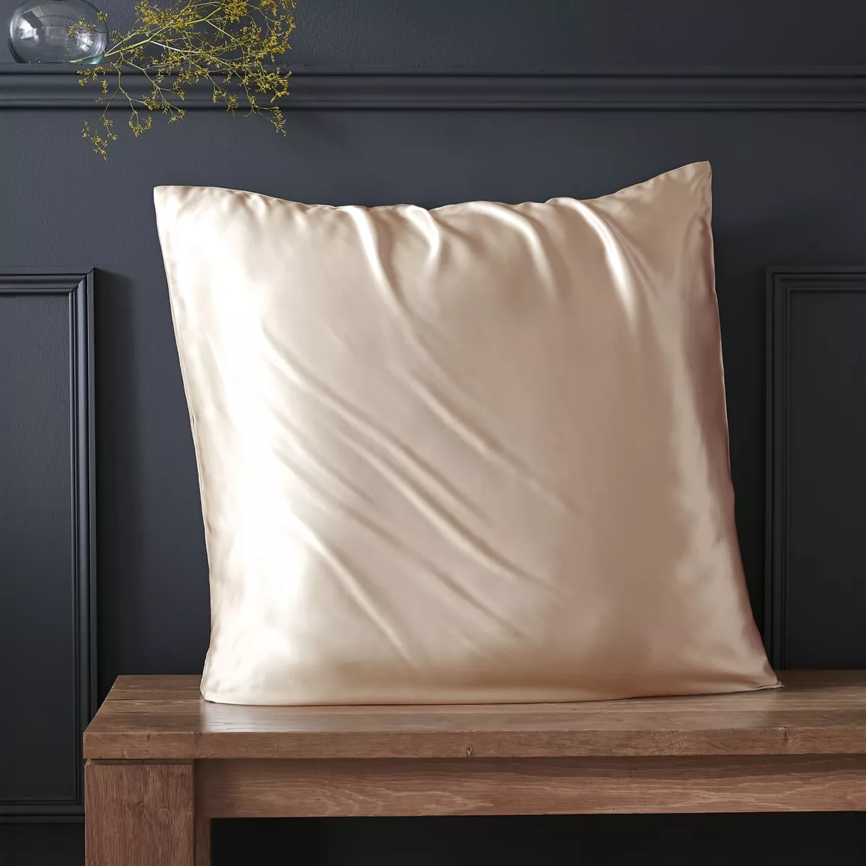 eminza Taie d'oreiller carrée soie de mûrier (80 x 80 cm) Mizuki Beige pampa