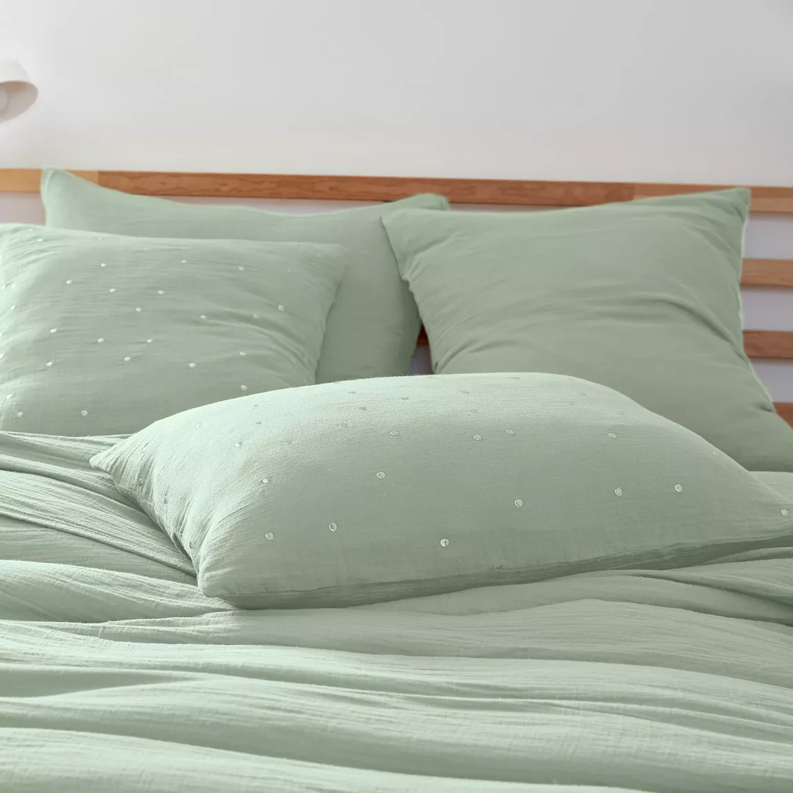 eminza Taie d'oreiller rectangulaire gaze de coton (50 x 70 cm) Gaïa Chic Vert eucalyptus