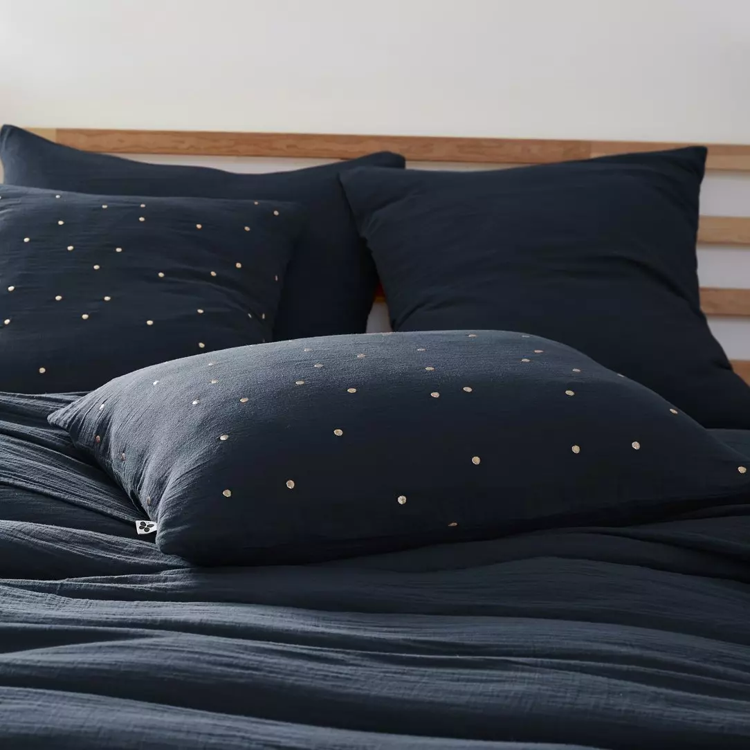 eminza Taie d'oreiller rectangulaire gaze de coton (50 x 70 cm) Gaïa Chic Bleu nuit