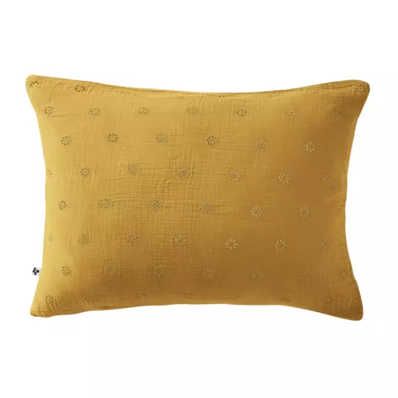 Eminza Taie D'oreiller Rectangulaire Gaze De Coton (50 X 70 Cm) Gaïa Boho Jaune Safran