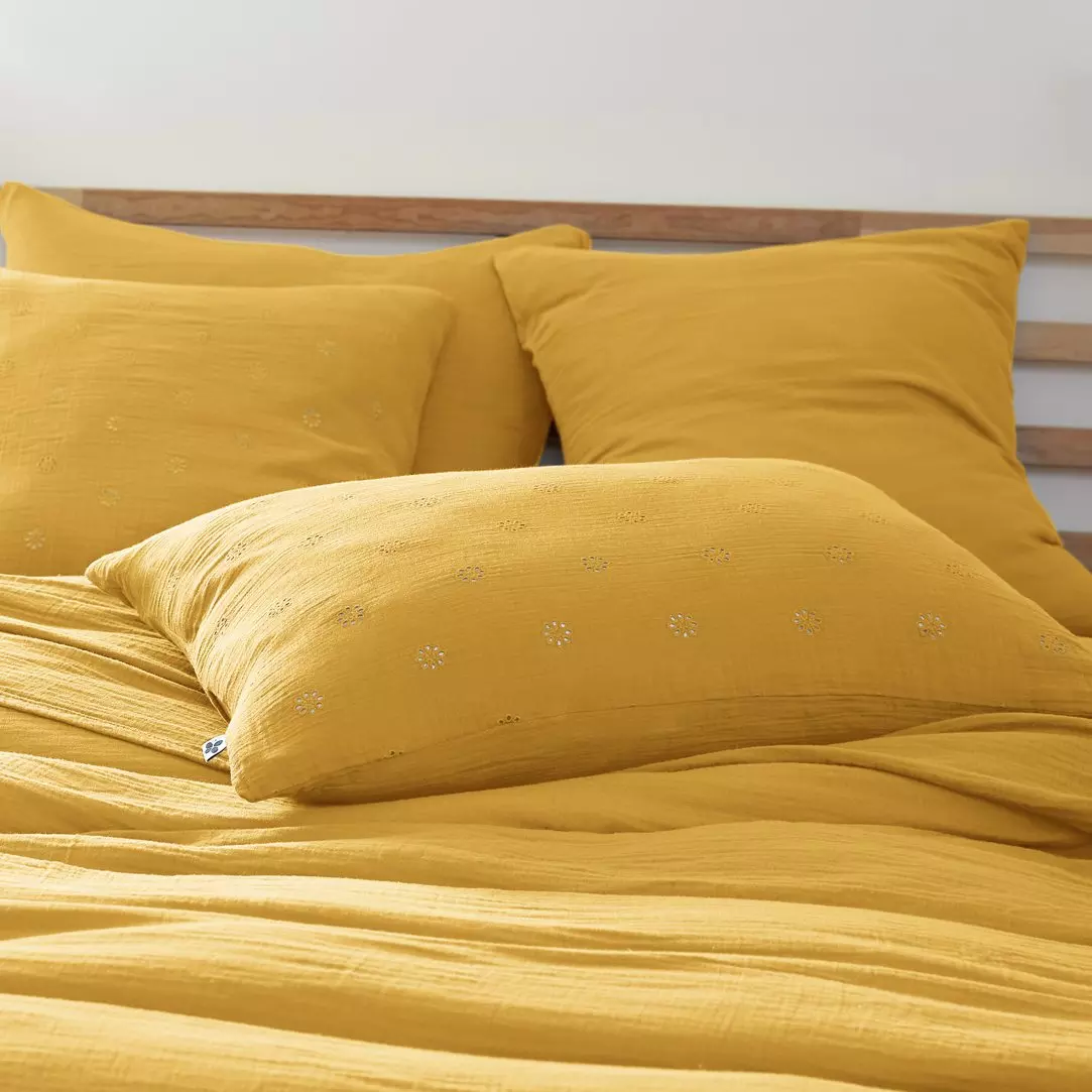 eminza Taie d'oreiller rectangulaire gaze de coton (50 x 70 cm) Gaïa Boho Jaune safran