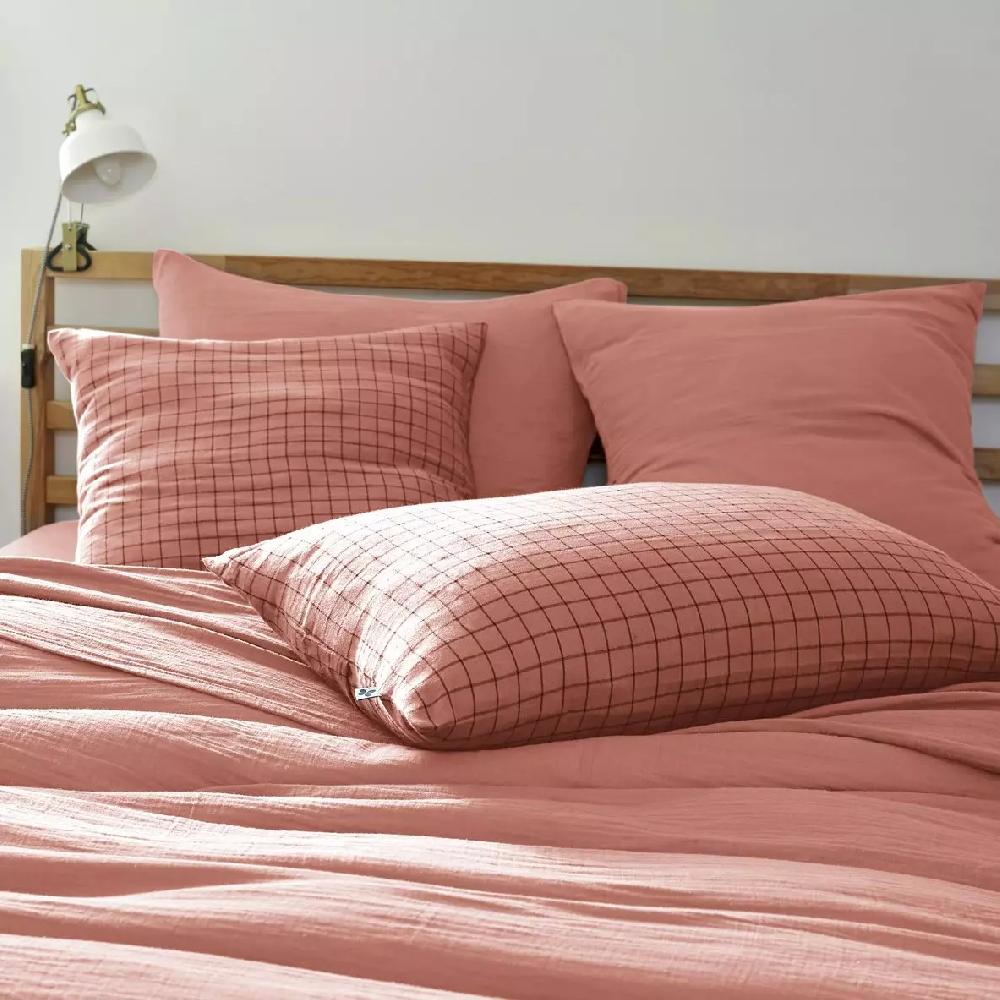 eminza Taie d'oreiller rectangulaire gaze de coton (50 x 70 cm) Gaïa Mix Rose pêche