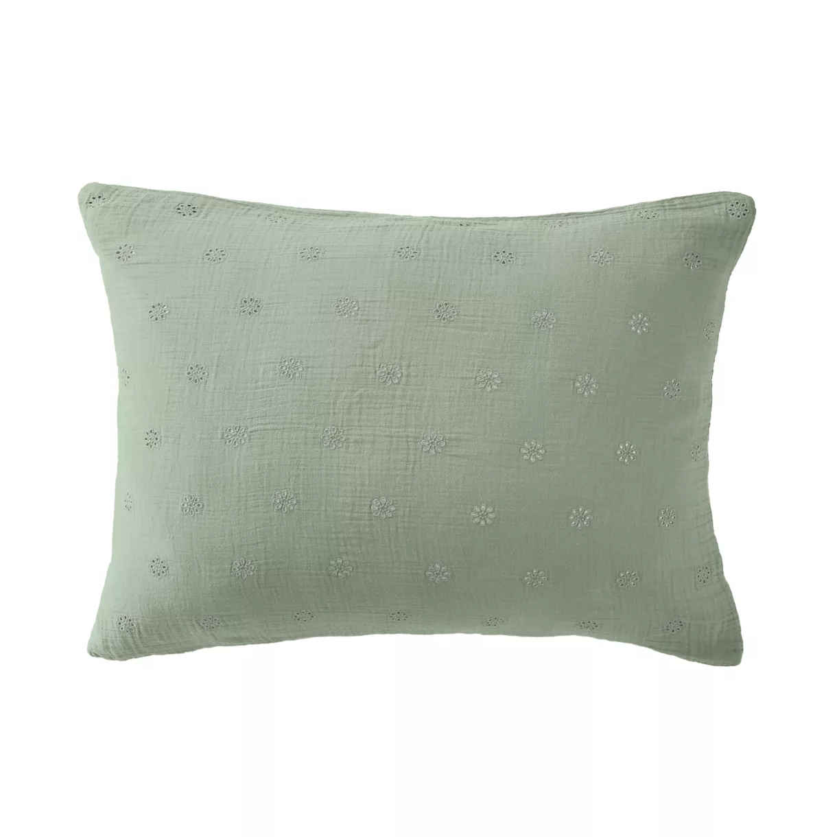 eminza Taie d'oreiller rectangulaire gaze de coton (50 x 70 cm) Gaïa Boho Vert eucalyptus