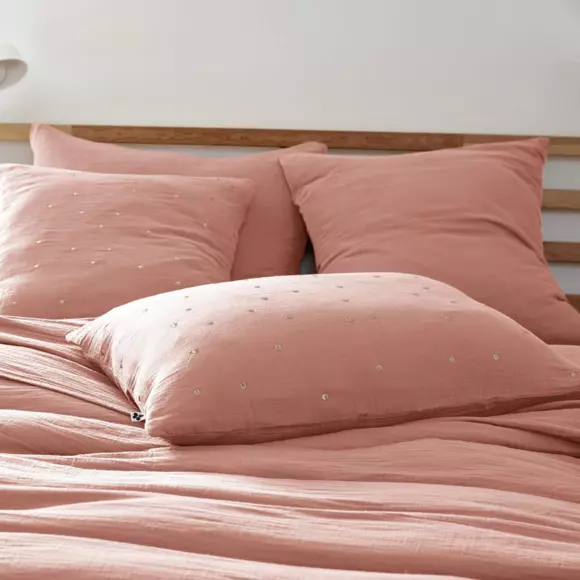 Eminza Taie D'oreiller Rectangulaire Gaze De Coton (50 X 70 Cm) Gaïa Chic Rose Pêche