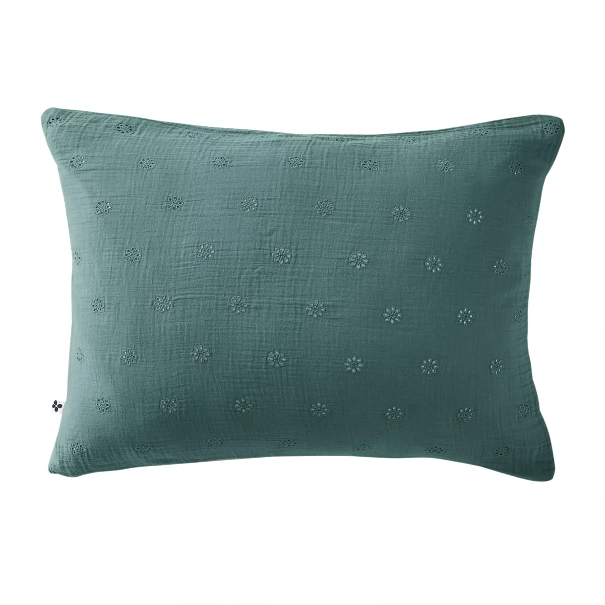 eminza Taie d'oreiller rectangulaire gaze de coton (50 x 70 cm) Gaïa Boho Bleu canard