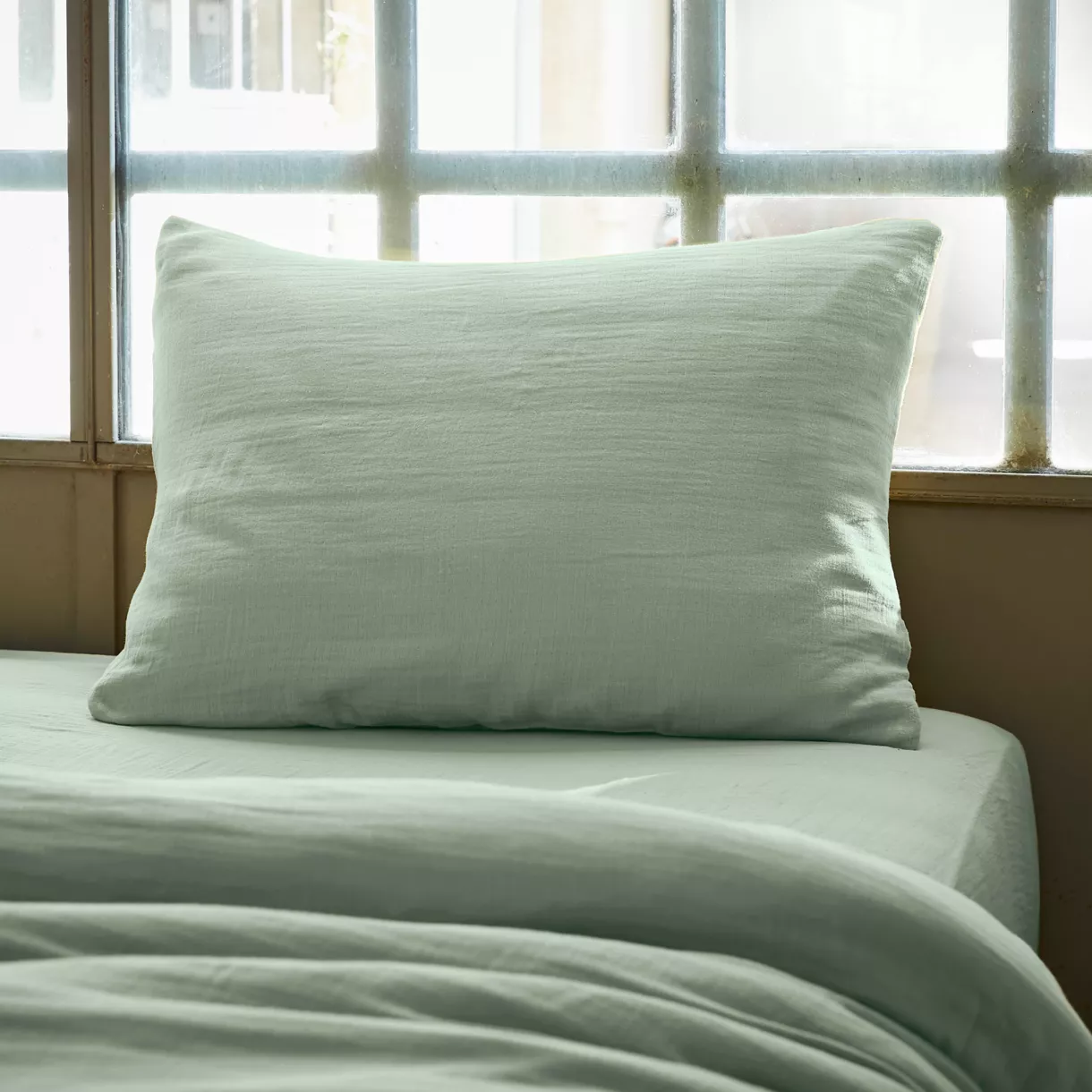 eminza Taie d'oreiller rectangulaire gaze de coton (50 x 70 cm) Gaïa Vert eucalyptus