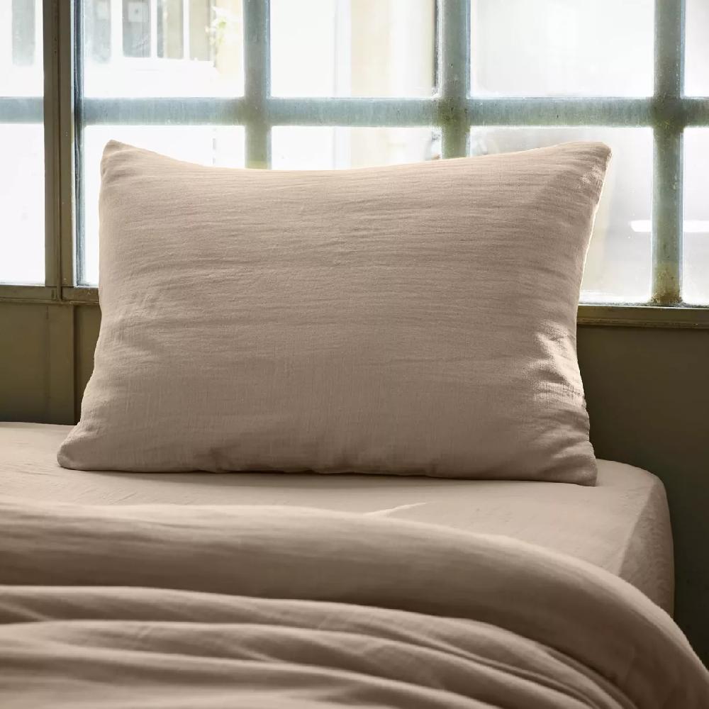 eminza Taie d'oreiller rectangulaire gaze de coton (50 x 70 cm) Gaïa Ficelle