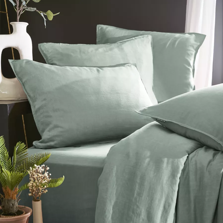 Eminza Taie D'oreiller Rectangulaire Lyocell Tencel™ Lavé (50 X 70 Cm) Olivia Vert Eucalyptus