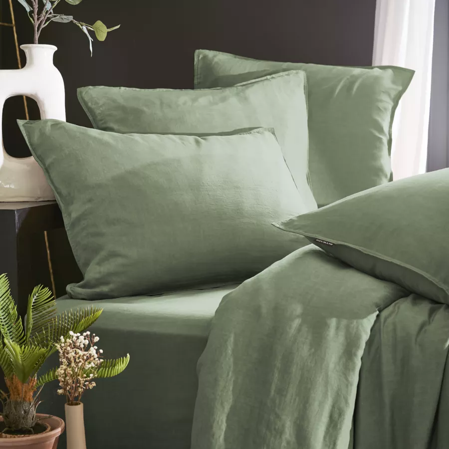 Eminza Taie D'oreiller Rectangulaire Lyocell Tencel™ Lavé (50 X 70 Cm) Olivia Vert Romarin