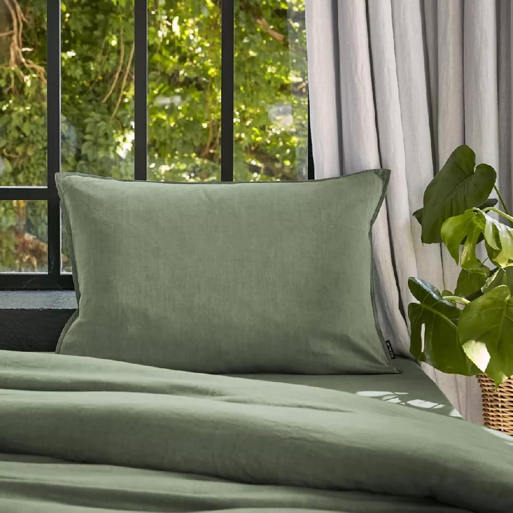 eminza Taie d'oreiller rectangulaire lyocell Tencel™ lavé (50 x 70 cm) Olivia Vert romarin