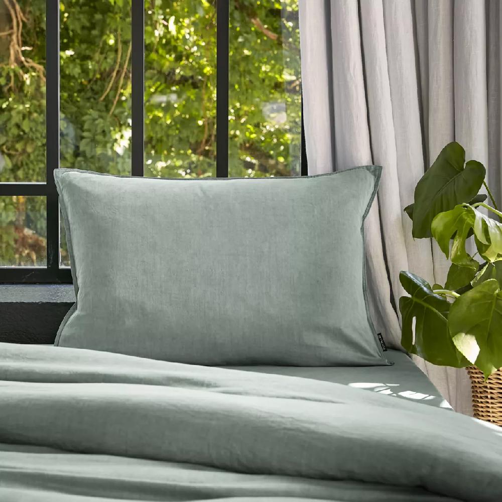 eminza Taie d'oreiller rectangulaire lyocell Tencel™ lavé (50 x 70 cm) Olivia Vert eucalyptus