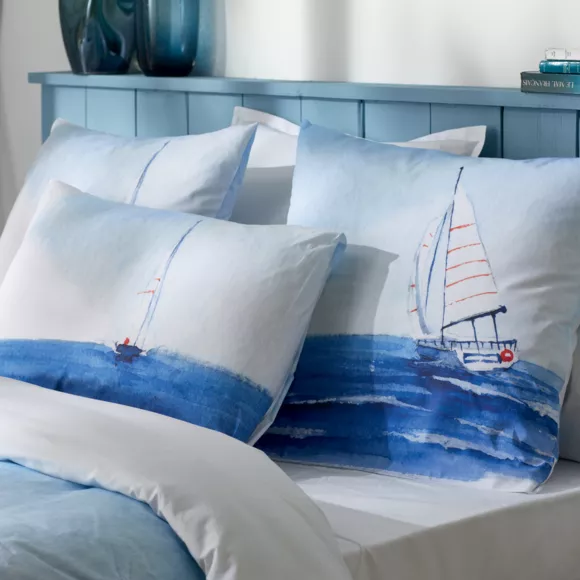 Eminza Taie D'oreiller Rectangulaire Percale De Coton (50 X 70 Cm) Regate Bleue