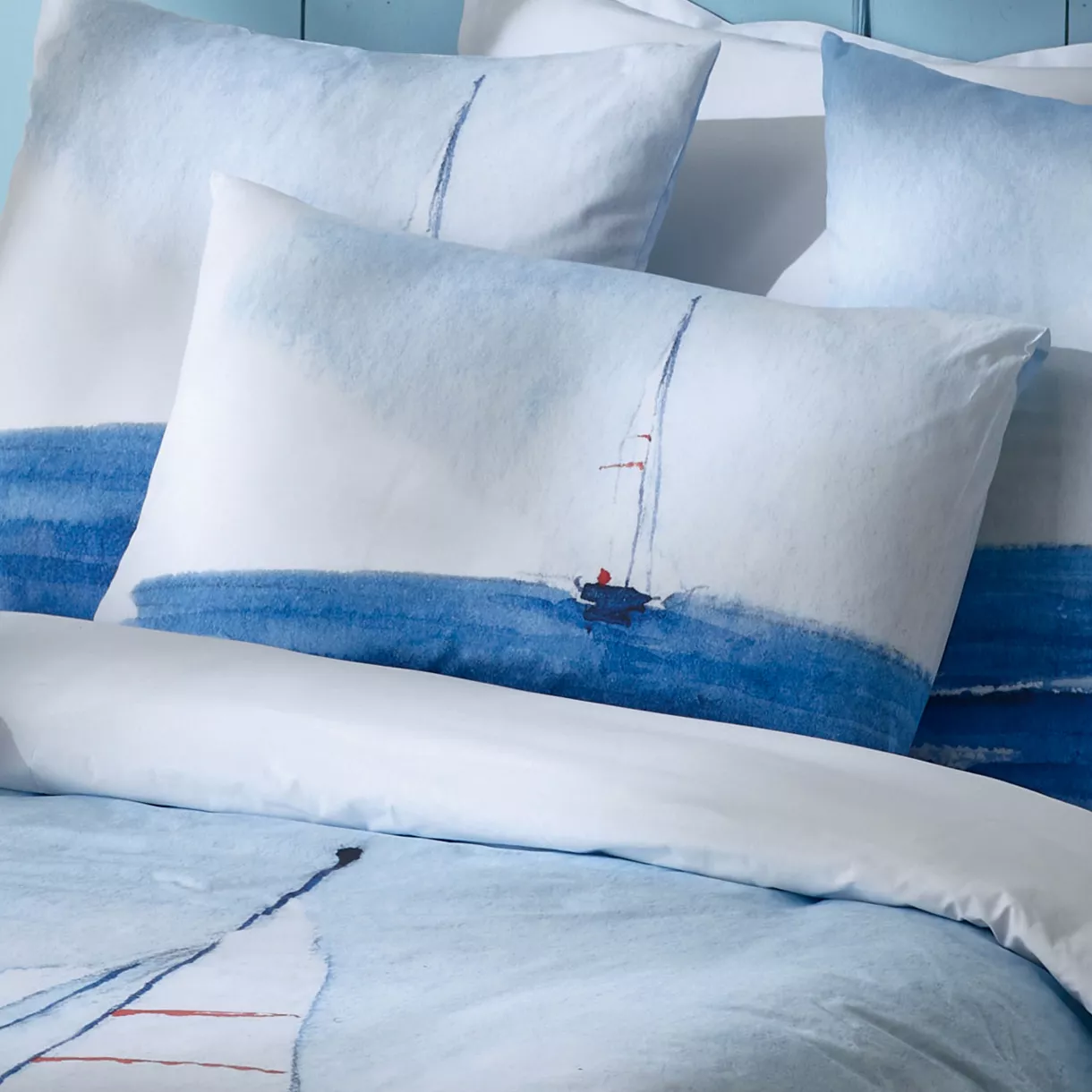 eminza Taie d'oreiller rectangulaire percale de coton (50 x 70 cm) Regate Bleue