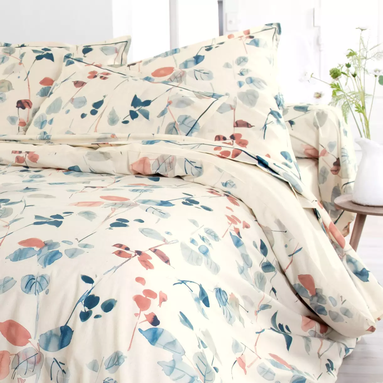 eminza Taie de traversin coton lavé (L200 cm) Feuillages Multicolore