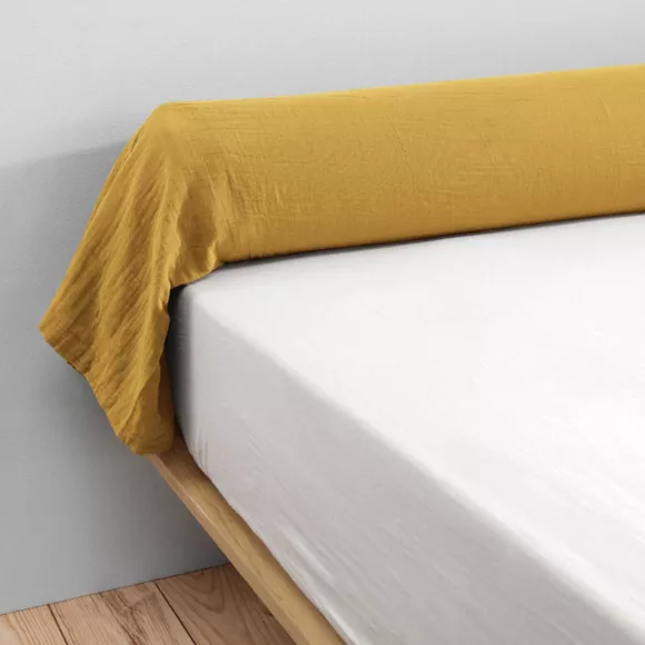 Eminza Taie De Traversin Gaze De Coton (L185 Cm) Gaïa Jaune Safran
