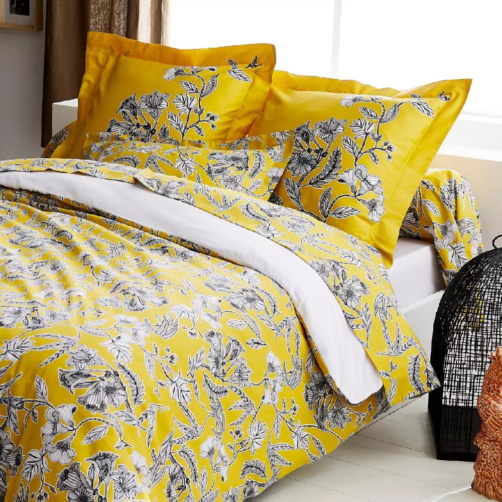 eminza Taie de traversin satin de coton (L200 cm) Botanic Jaune