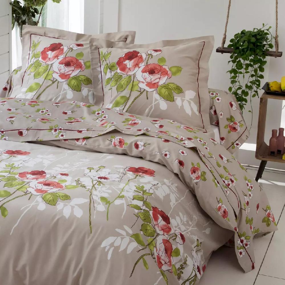eminza Taie de traversin satin de coton (L200 cm) Roseraie Marron ficelle