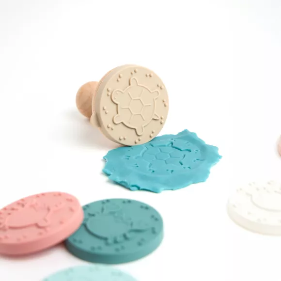 Eminza Tampon Pour Pâte à Modeler Bois Et 6 Disques Silicone (H7 5 Cm) Beige