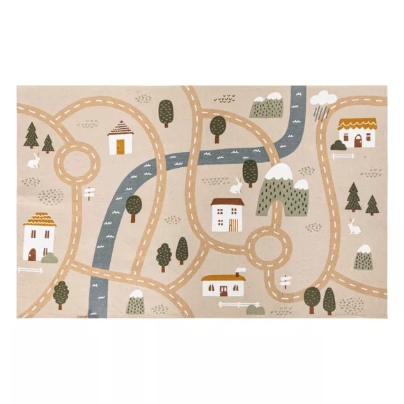 Eminza Tapis Antidérapant Enfant Coton (100 X 150 Cm) Routes Multicolore