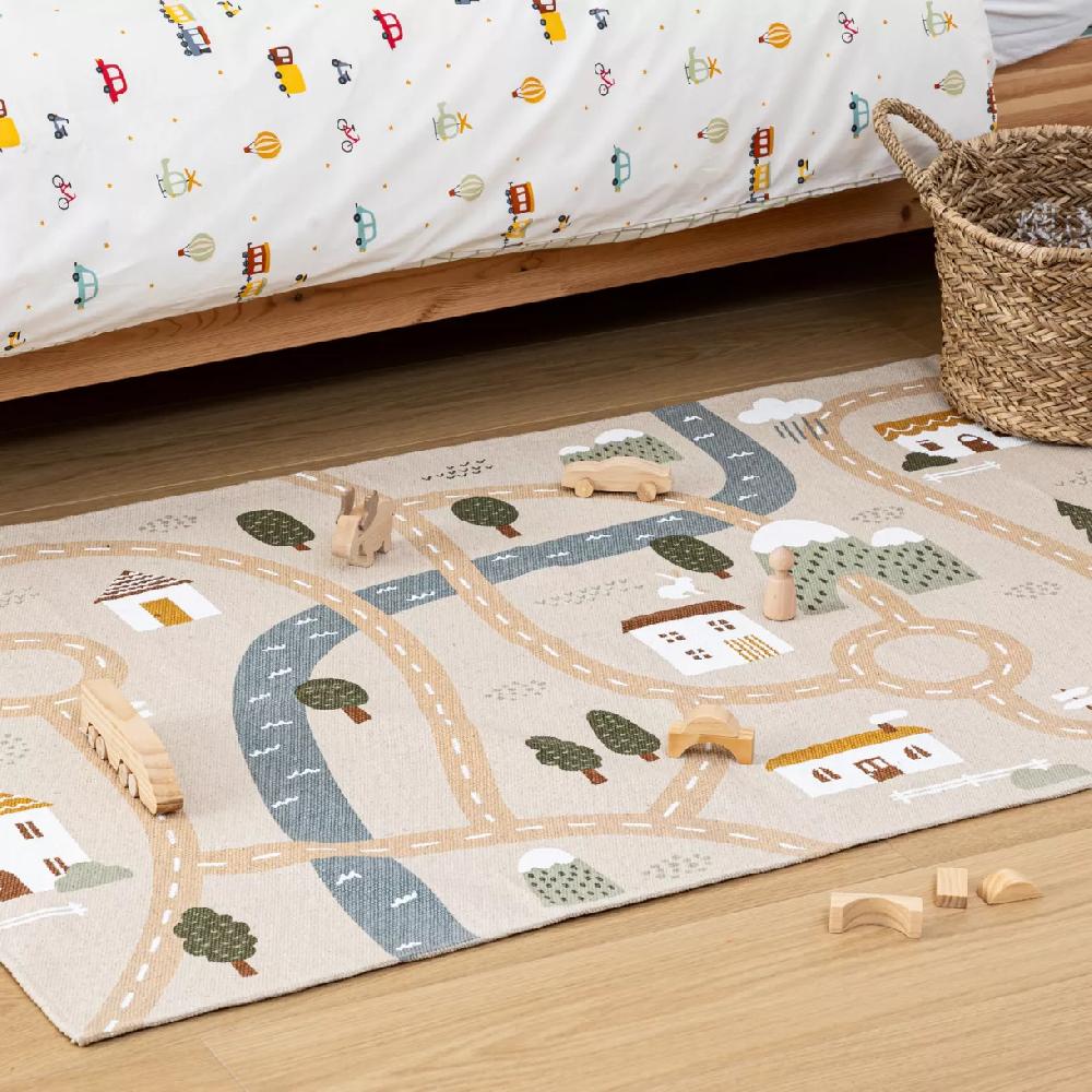 eminza Tapis antidérapant enfant coton (100 x 150 cm) Routes Multicolore