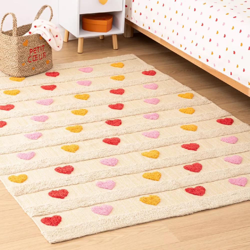 eminza Tapis antidérapant enfant coton (120 x 170 cm) Amour Multicolore