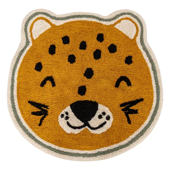 Eminza Tapis Antidérapant Enfant Coton (90 Cm) Léopard Orange