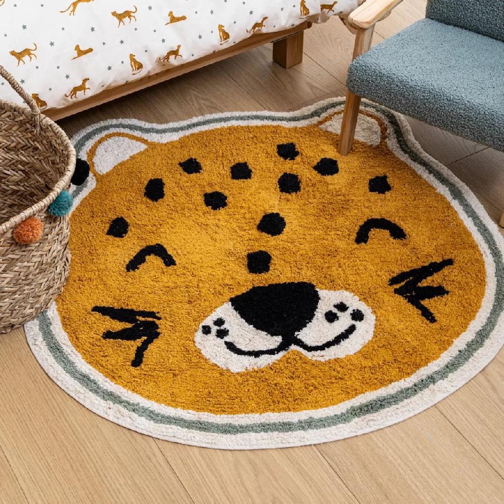 eminza Tapis antidérapant enfant coton (90 cm) Léopard Orange
