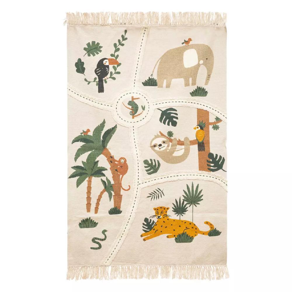 eminza Tapis coton enfant (150 x 100 cm) Carte jungle Multicolore