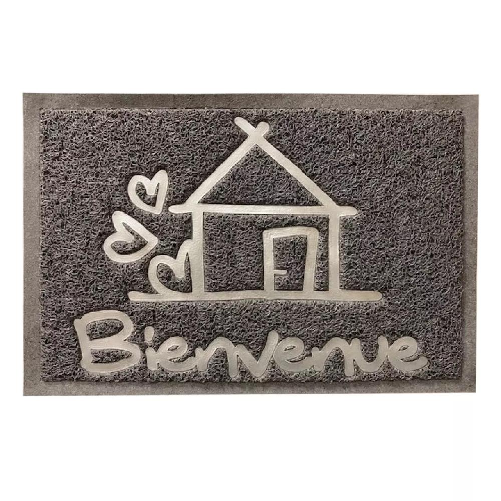 eminza Tapis d'entrée antidérapant (40 x 60 cm) Bienvenue Gris