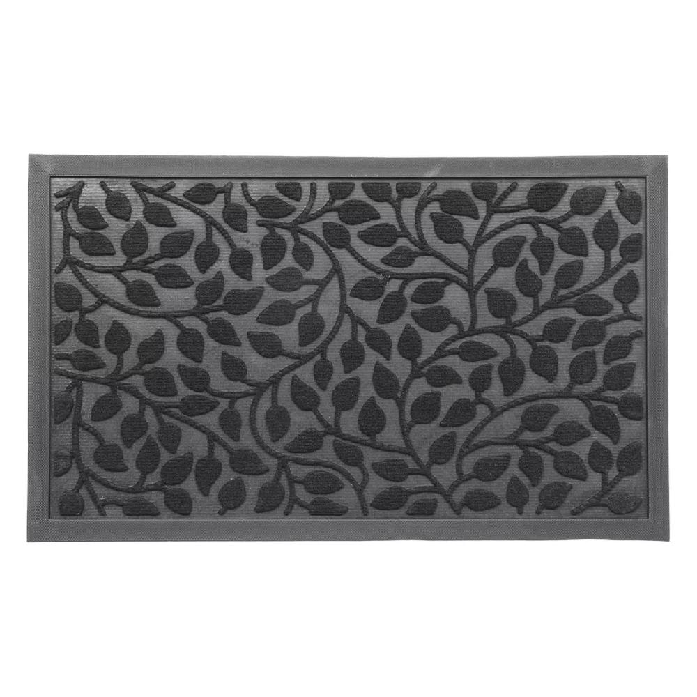 eminza Tapis d'entrée antidérapant (45 x 75 cm) Feuillage Noir