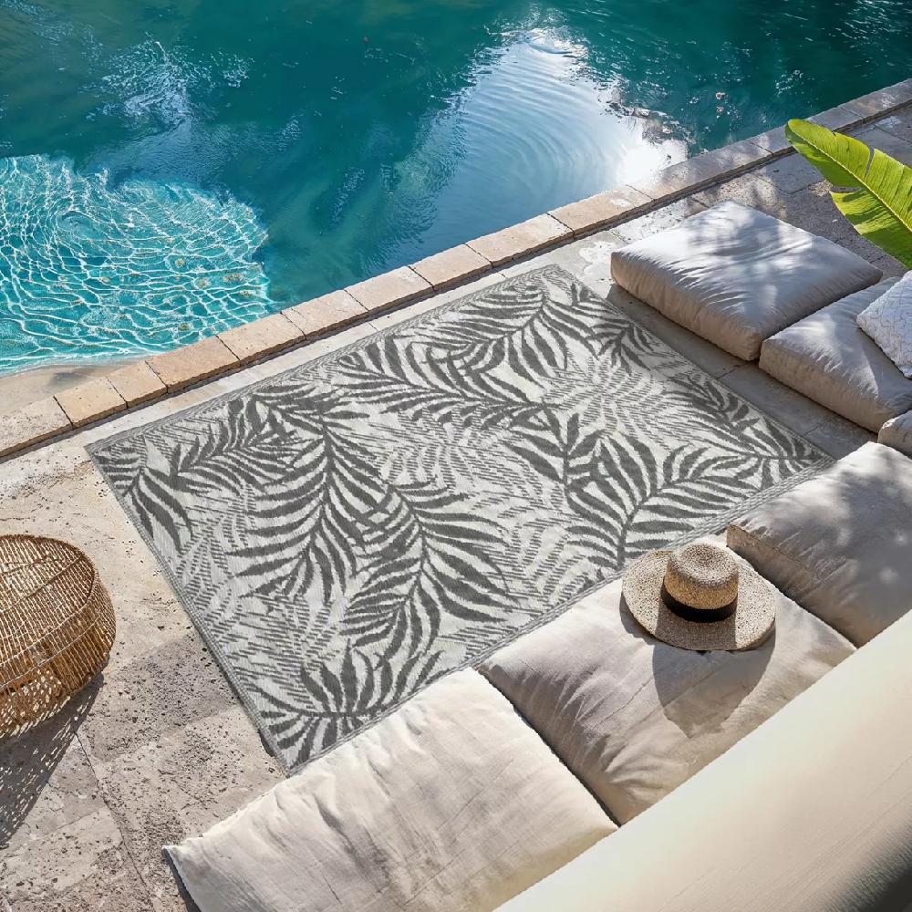 eminza Tapis d'extérieur rectangulaire (120 x 180 cm) Feuillage Gris