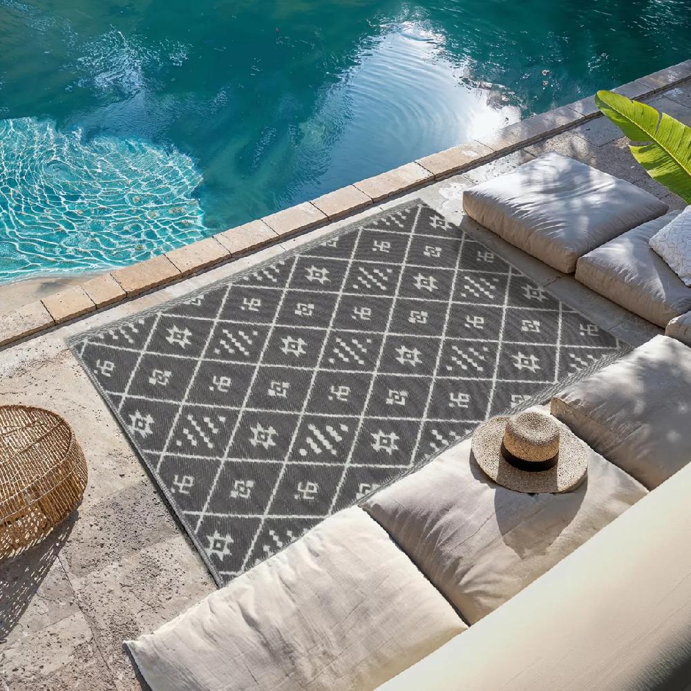 eminza Tapis d'extérieur rectangulaire (180 x 120 cm) Inca Gris