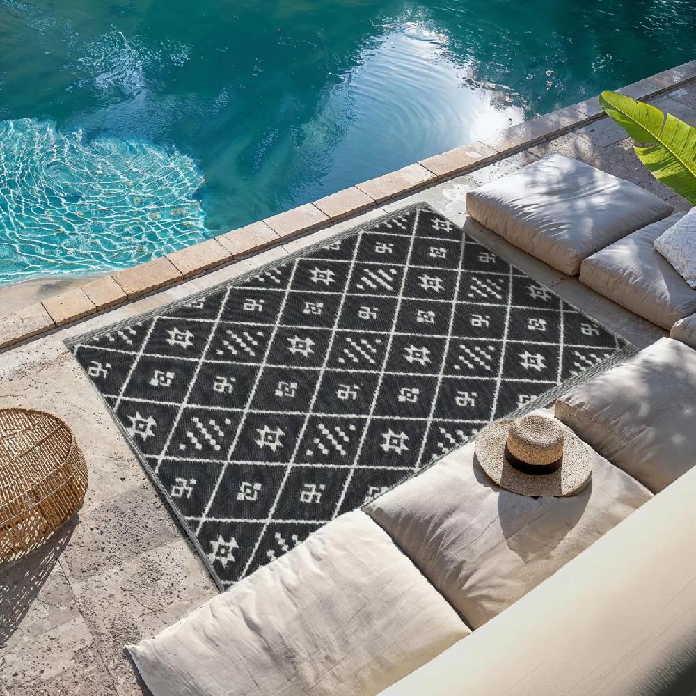 eminza Tapis d'extérieur rectangulaire (180 x 120 cm) Inca Noir