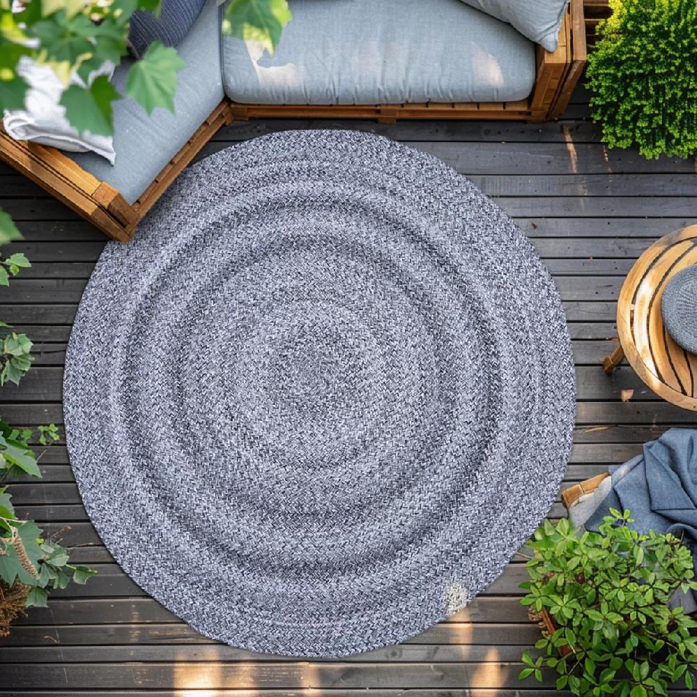 eminza Tapis d'extérieur rond (D160 cm) Pablo Poivre et sel