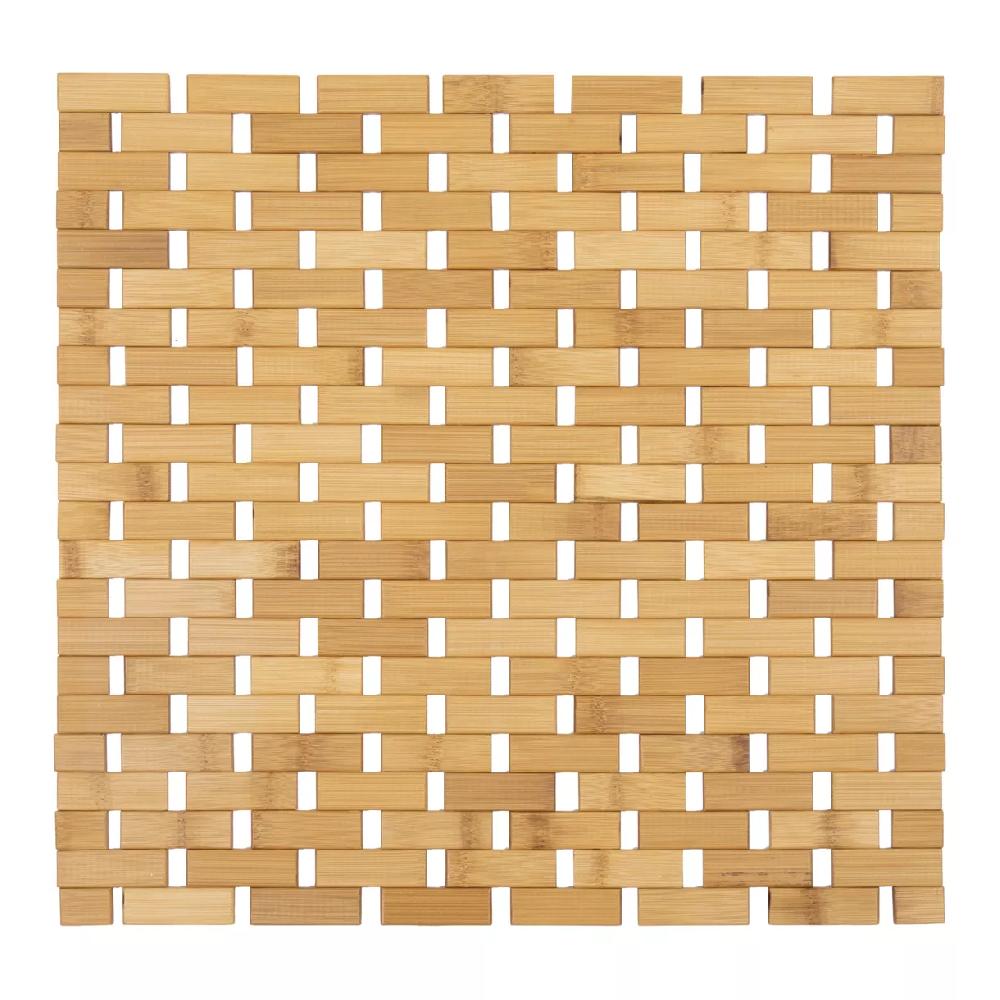 eminza Tapis de bain Caillebotis carré bambou (45 x 45 cm) Antidérapant Beige