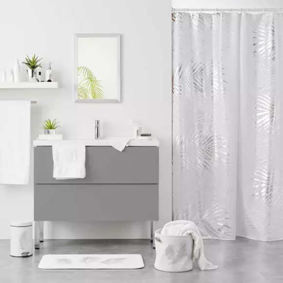 Eminza Tapis De Bain Microfibre (45 X 75 Cm) Orbella Blanc Et Argent