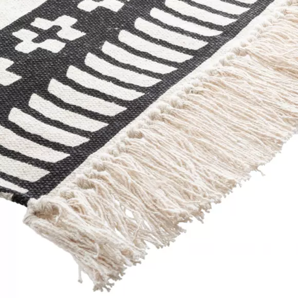 Eminza Tapis De Salon Coton (120 X 170 Cm) Delhi Noir Et Blanc