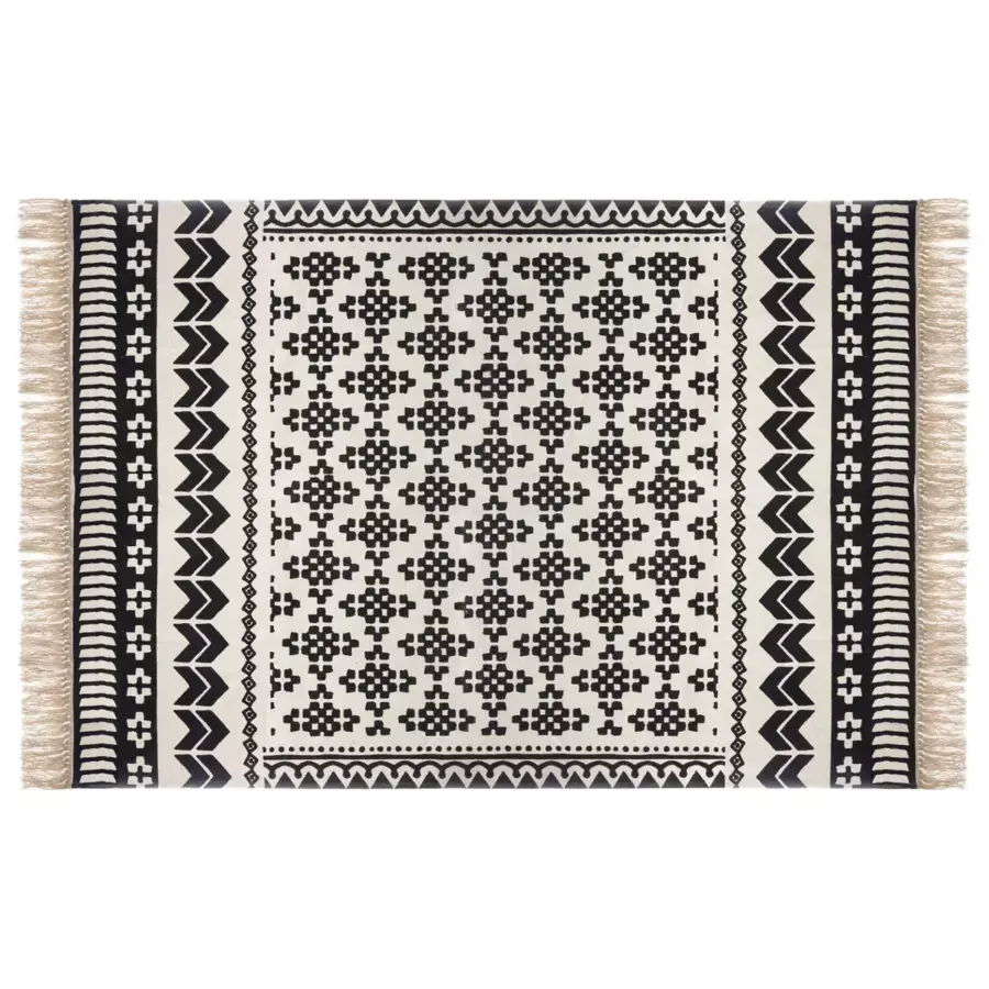Eminza Tapis De Salon Coton (120 X 170 Cm) Delhi Noir Et Blanc