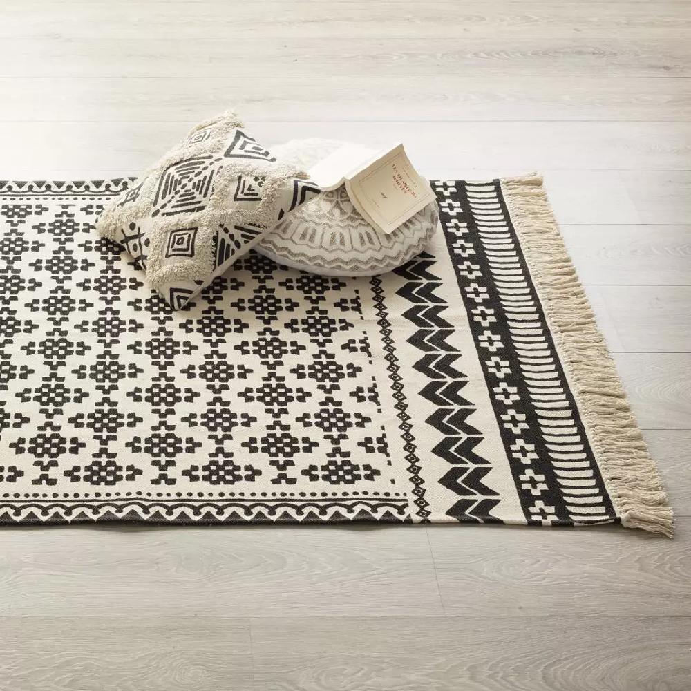 eminza Tapis de salon coton (120 x 170 cm) Delhi Noir et blanc