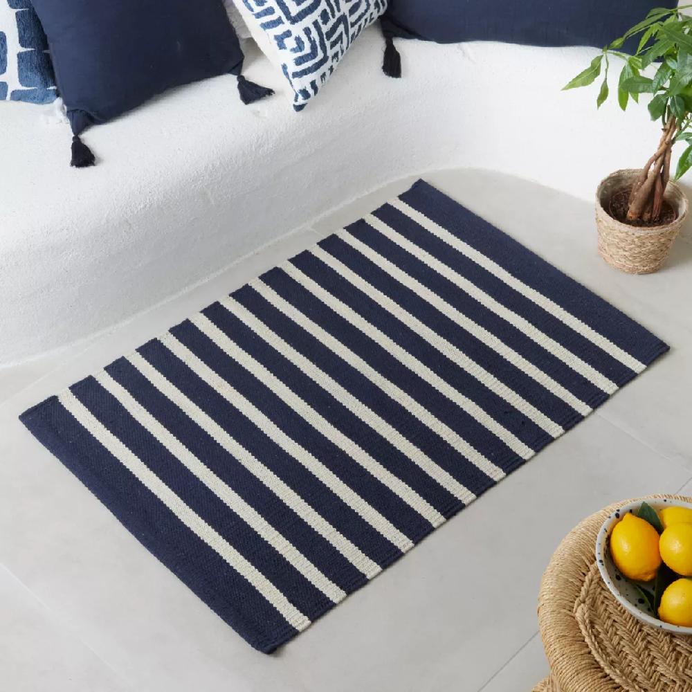 eminza Tapis de salon coton (60 x 90 cm) Calvi Bleu marine
