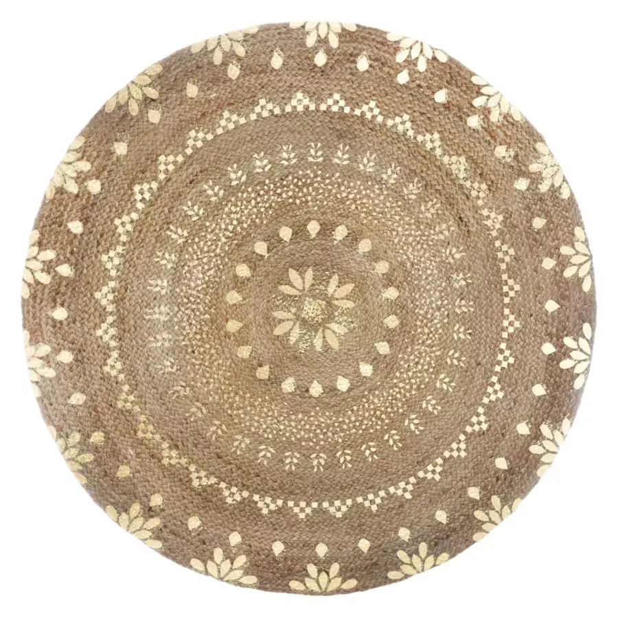 Eminza Tapis De Salon Jute Rond (115 Cm) Gold Shine Or
