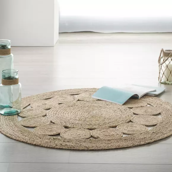 Eminza Tapis De Salon Jute Rond (120 Cm) Vent Beige Naturel