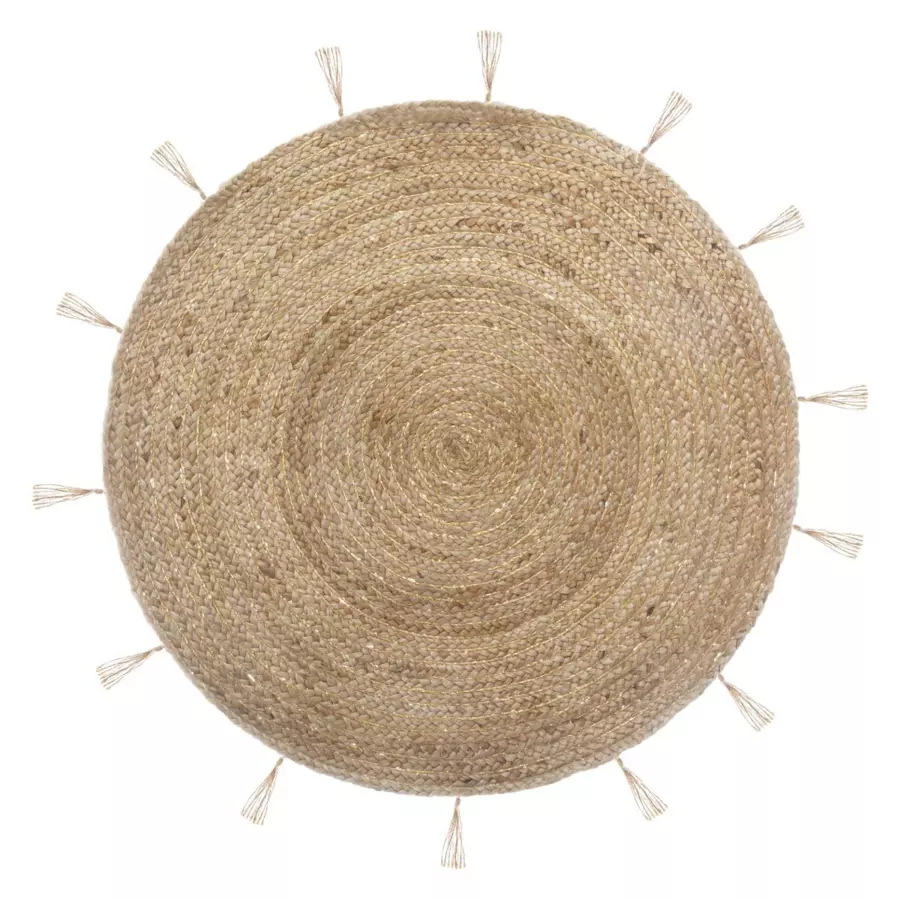 Eminza Tapis De Salon Jute Rond (80 Cm) Lurex Cosy Beige