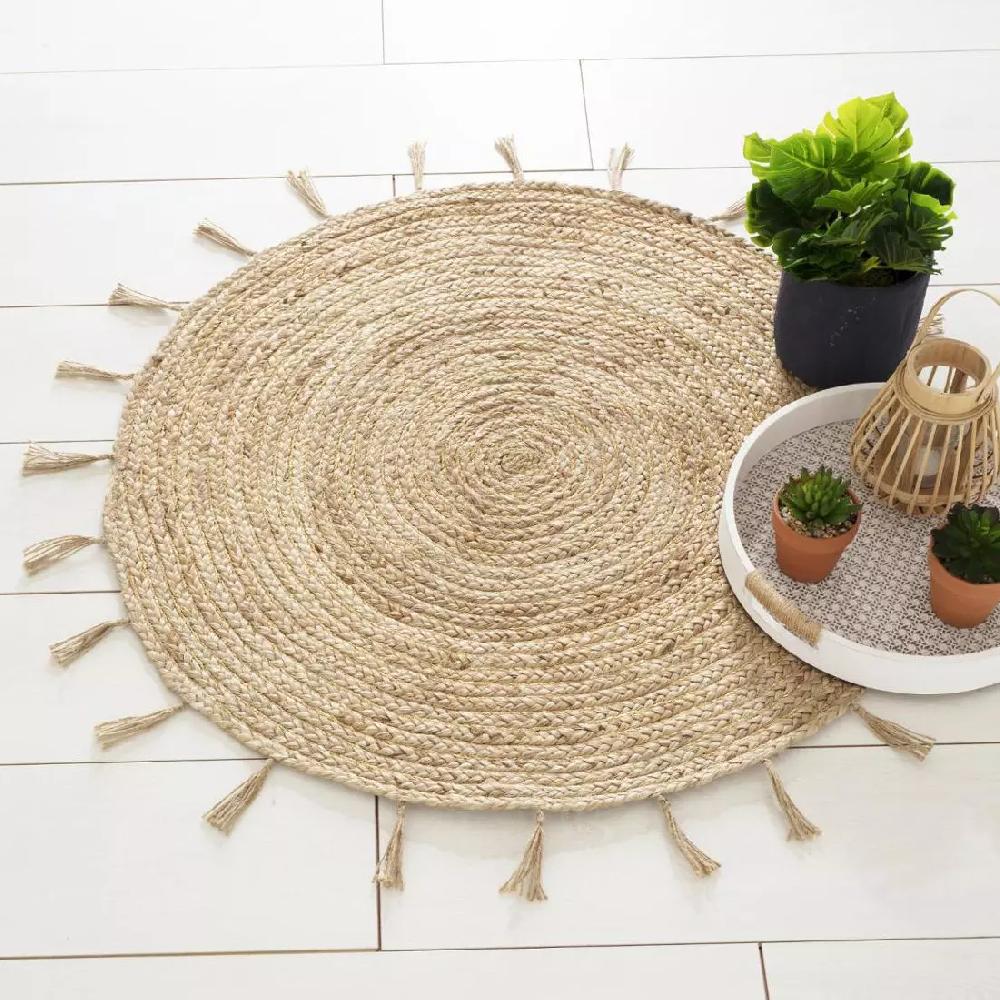eminza Tapis de salon jute rond (80 cm) Lurex Cosy Beige