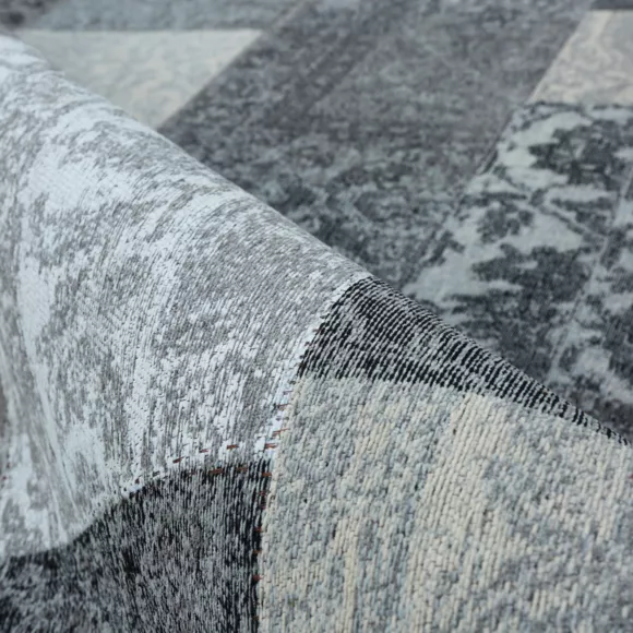 Eminza Tapis De Salon Rectangulaire Jacquard (160 X 230 Cm) Rishi Noir Et Gris