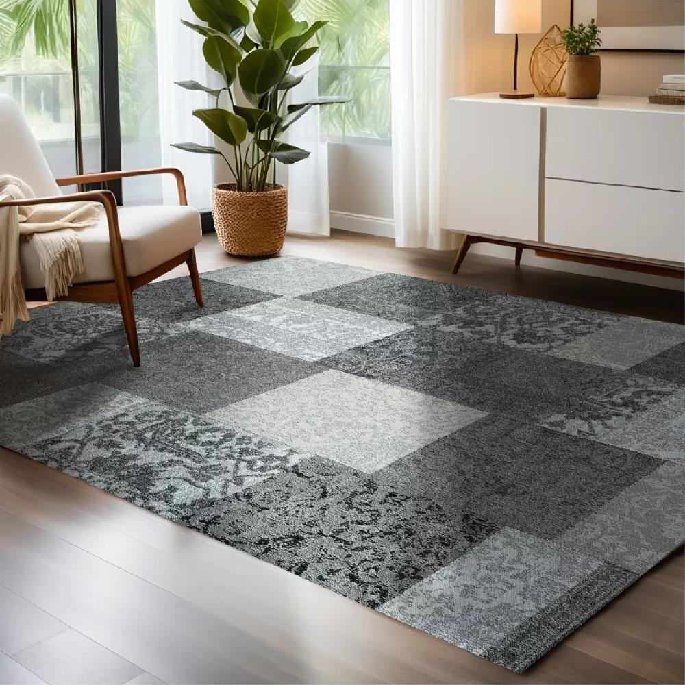 eminza Tapis de salon rectangulaire jacquard (160 x 230 cm) Rishi Noir et gris